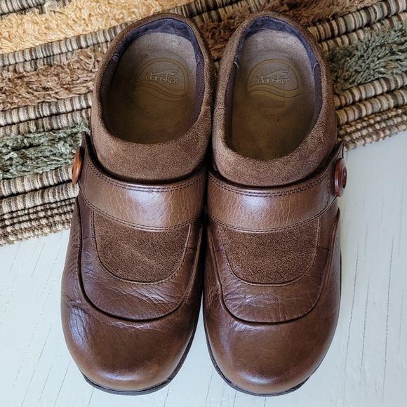 Dansko Kaya Brown Leather Slip On Clogs with Suede Cuffs Women's 38 US 7.5-8 - Picture 4 of 14